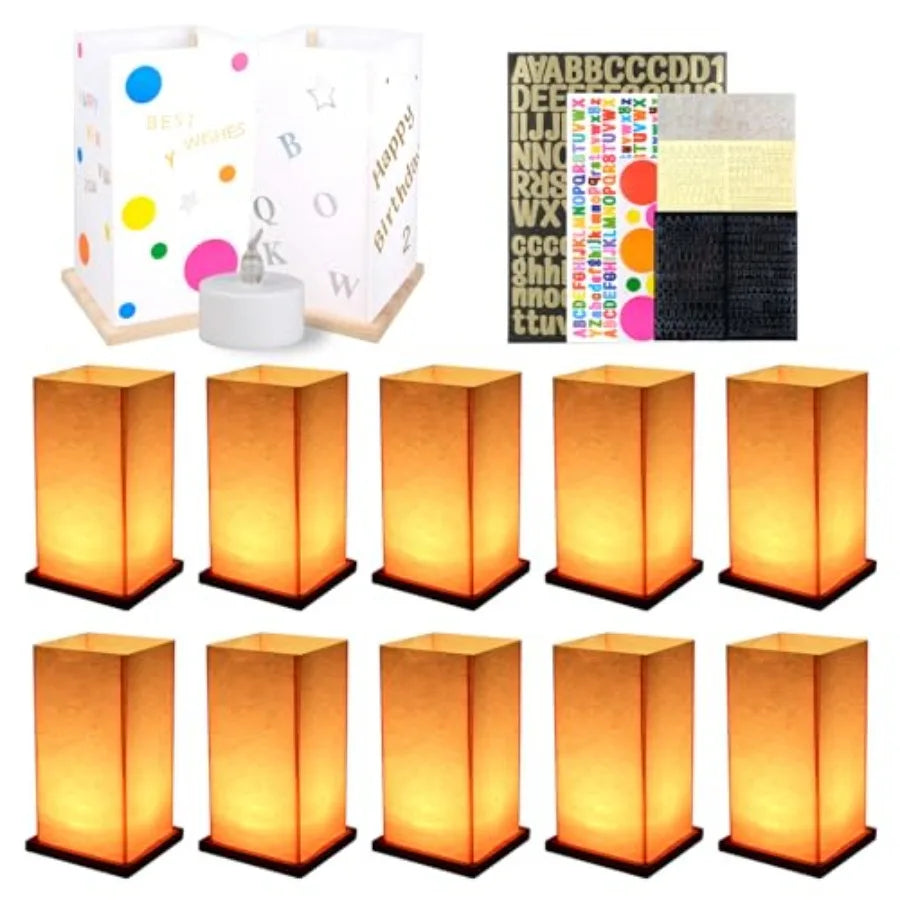 Pack Wooden Floating Paper Candle Lights, DIY Letters Tangled Lanterns Decorative Outdoor Candle Lantern for Wedding, Pool, Bir