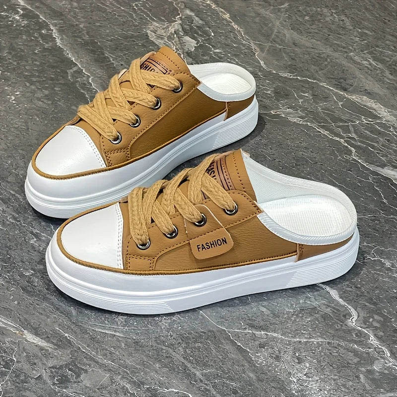 Women Backless Mule Sneakers, Thick Platform Slip On Canvas Slippers, No Lace Half Shoes, Casual Chunky Sole Mules, Non-slip Soft Bottom Daily Walking Shoes, Fashion All-match Lazy Slippers for Summer Daily Outdoor Wear