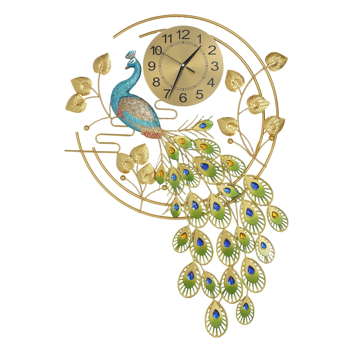 Peacock Art Wall Clock, Large Metal Silent Non-ticking Timepiece, Elegant Luxury Wall Decor for Home Living Room Bedroom