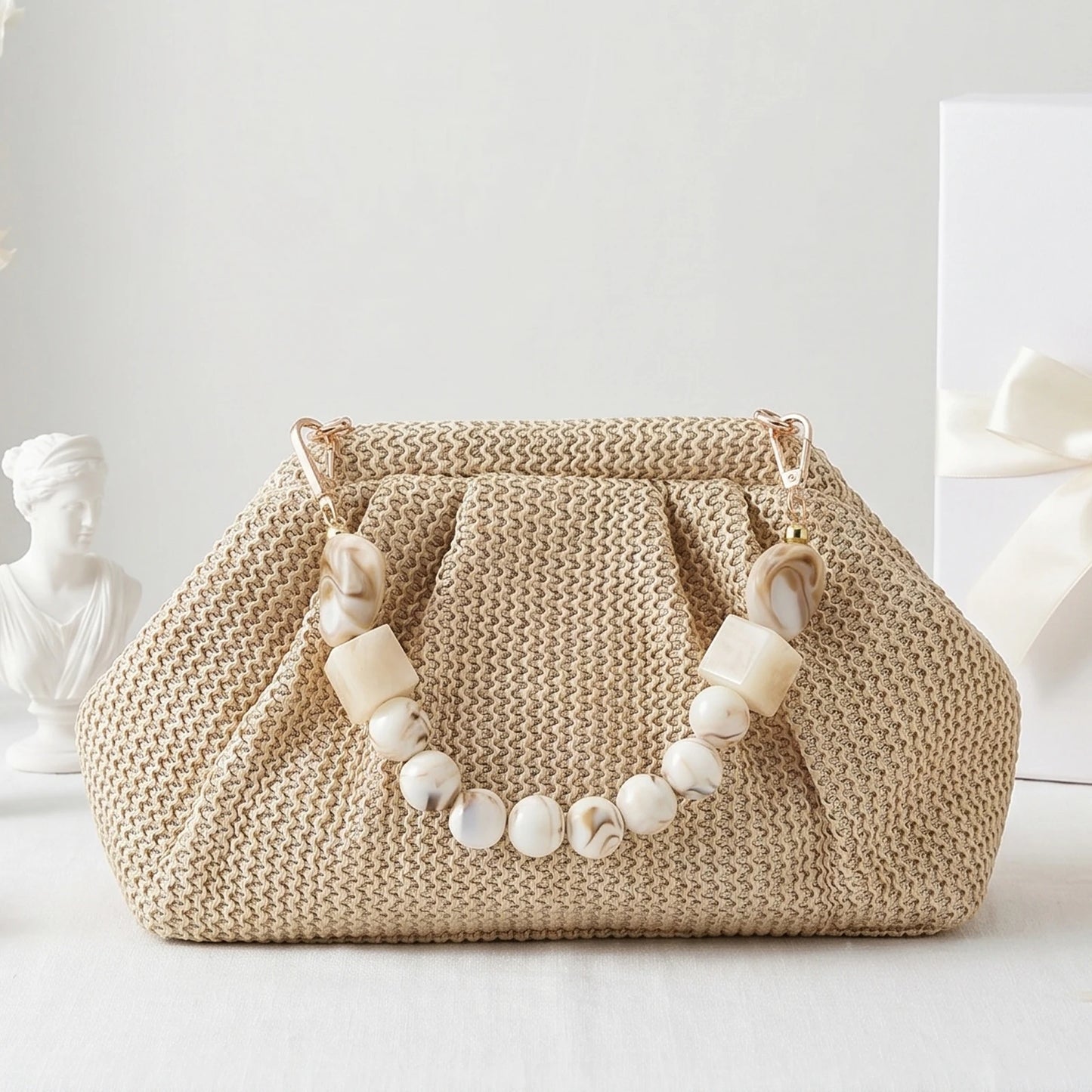 2026 New Women Straw Woven Bags Chain Strap Straw Clutch Purse Large Capacity Stylish Handheld Crossbody Bag Totes for Summer Beach Holiday