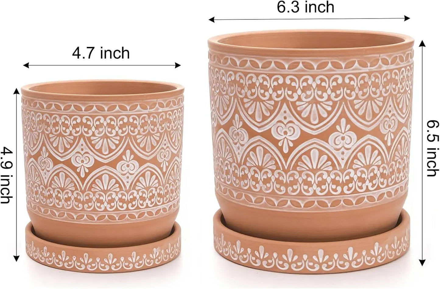 Set of 2 Terracotta Plant Pots 4 Inch 6 Inch, Small Medium Clay Planter Pot, Ceramic Cactus Flower Succulent Pot with Drainag