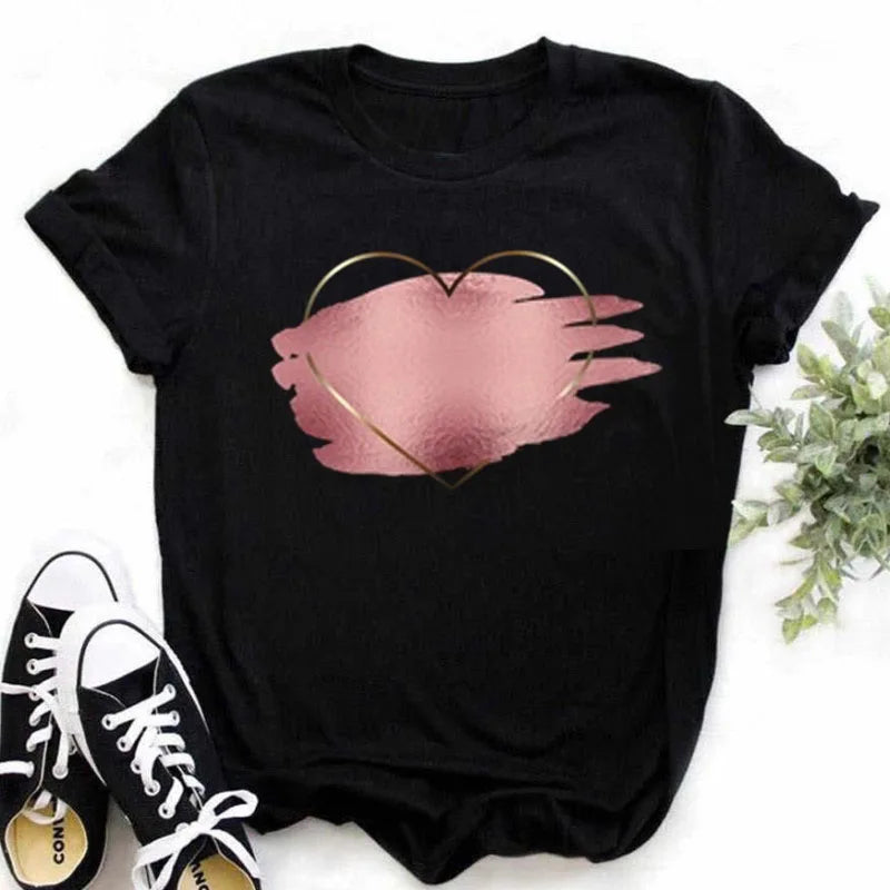Maycaur New Finger Heart T Shirt Women Tops Korean Ulzzang Graphic Tees Women Fashion Women's T Shirts 90s Girls Black Shirt