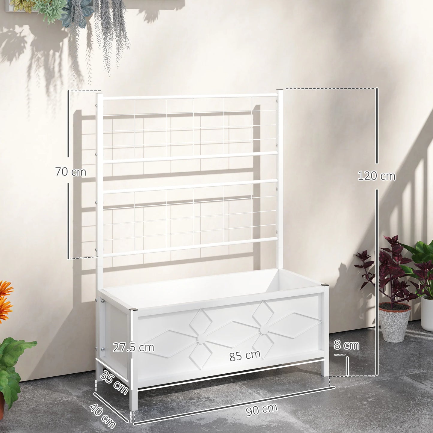 Galvanized Raised Garden Bed with Trellis Planter Box, White