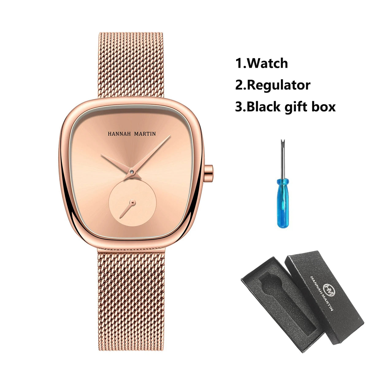 HANNAH MARTIN Watch Women Rose Gold Stainless Steel Mesh Belt 34mm Oval Timing Quartz Clock Suitable Work Commuter Couple Watch