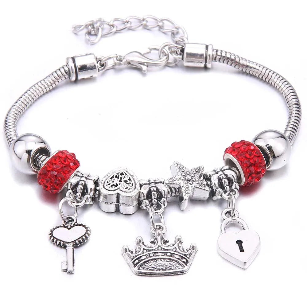2025 New Charm Bracelet & Bangles Jewelry white butterfly Crown Beads Bracelets Brands Bracelets Fit Women Girl Gift
