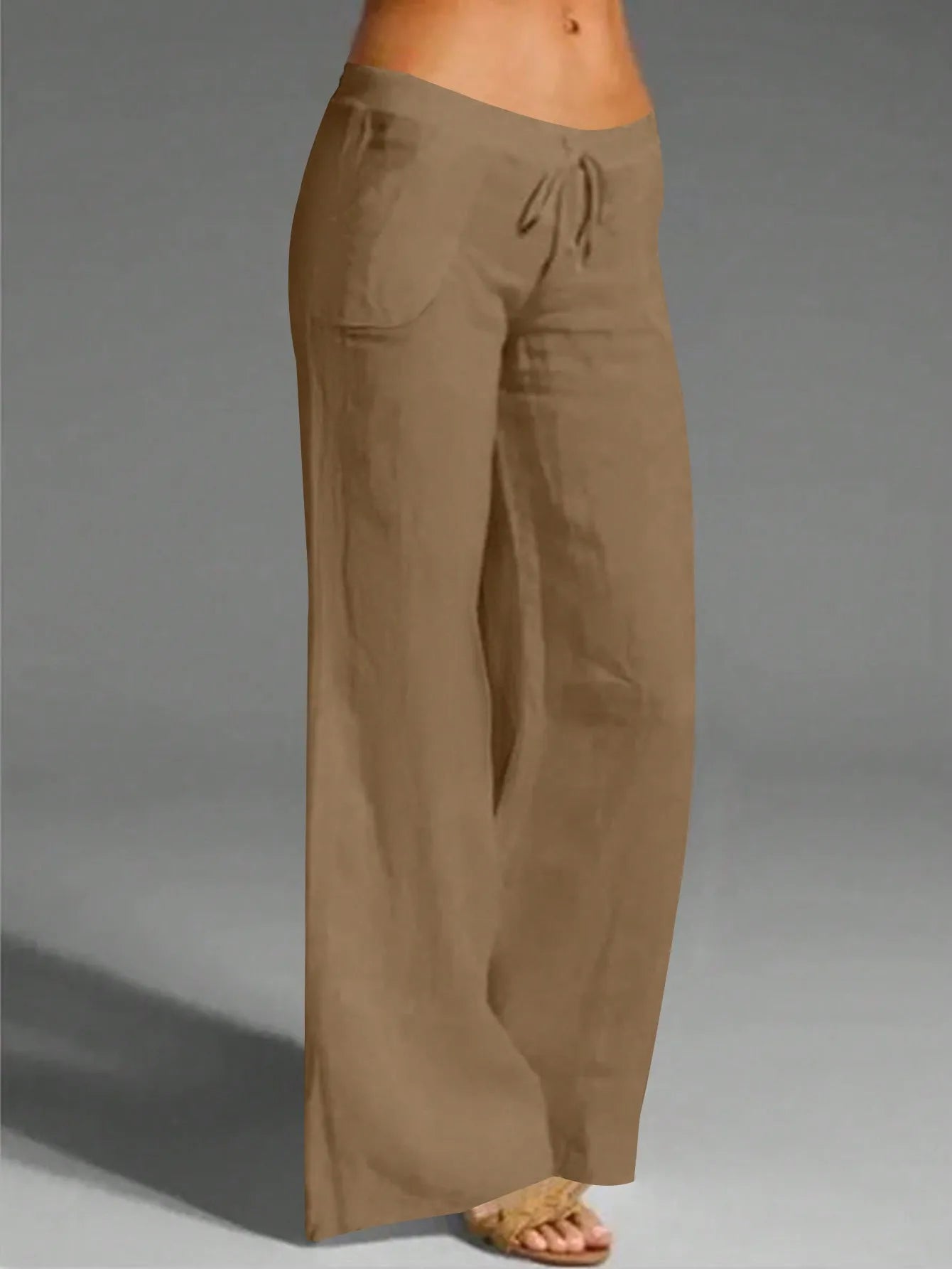 Casual Solid Drawstring Waist Wide Leg Pants For Women