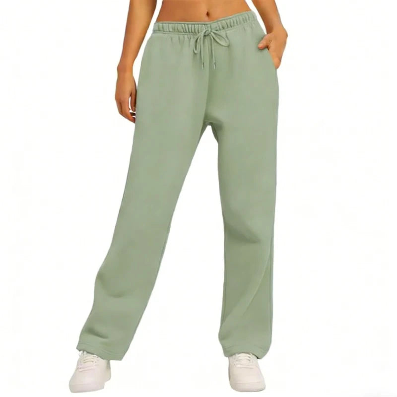 Wide Leg Sweatpants Loose Daily Casual Solid Drawstring High Waist Autumn Winter Women Comfort Trousers
