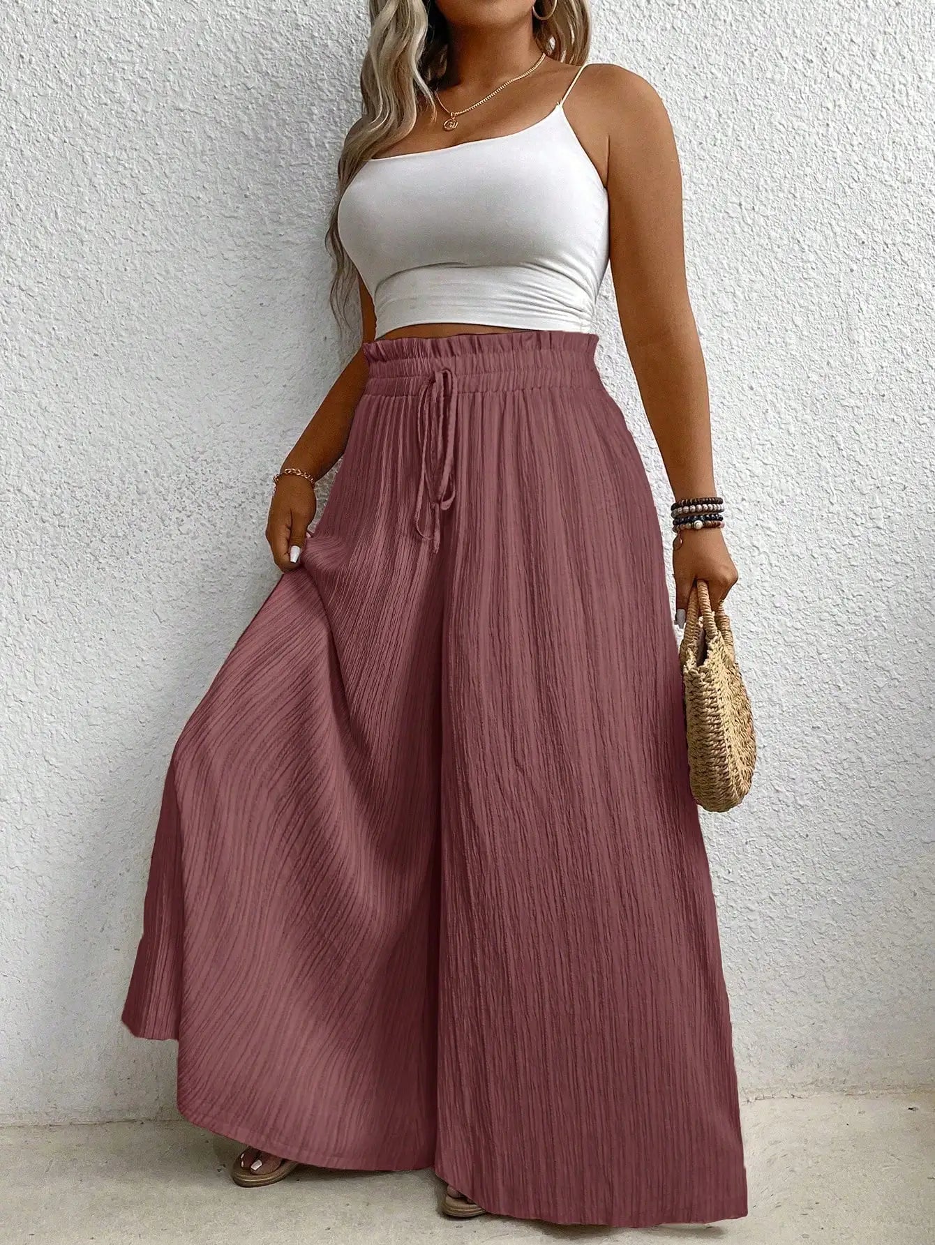 High Waist Wide Leg Casual Solid Color Pants For Women