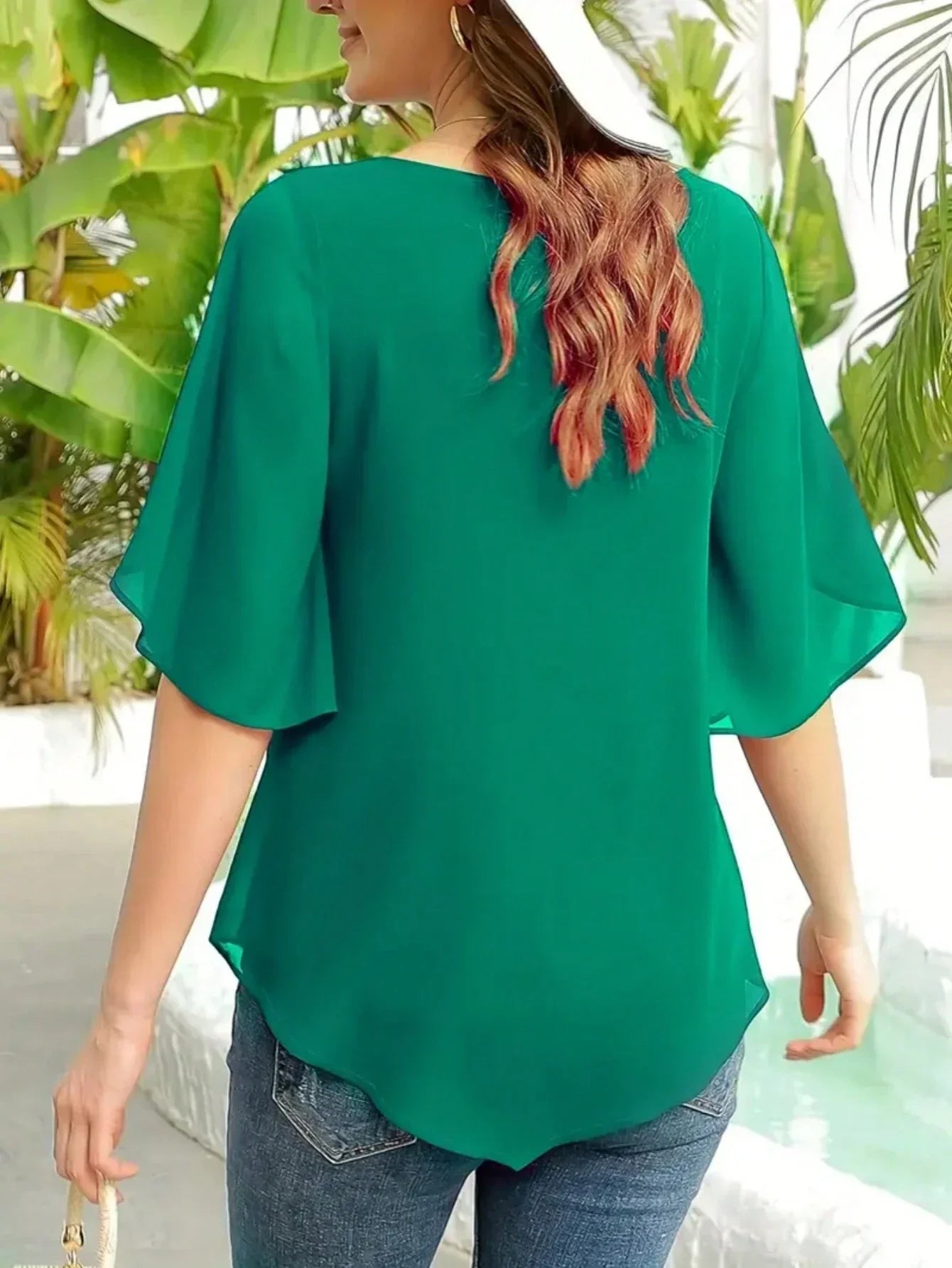 Women's Summer Solid Color Round Neck Short Sleeve Loose Blouse