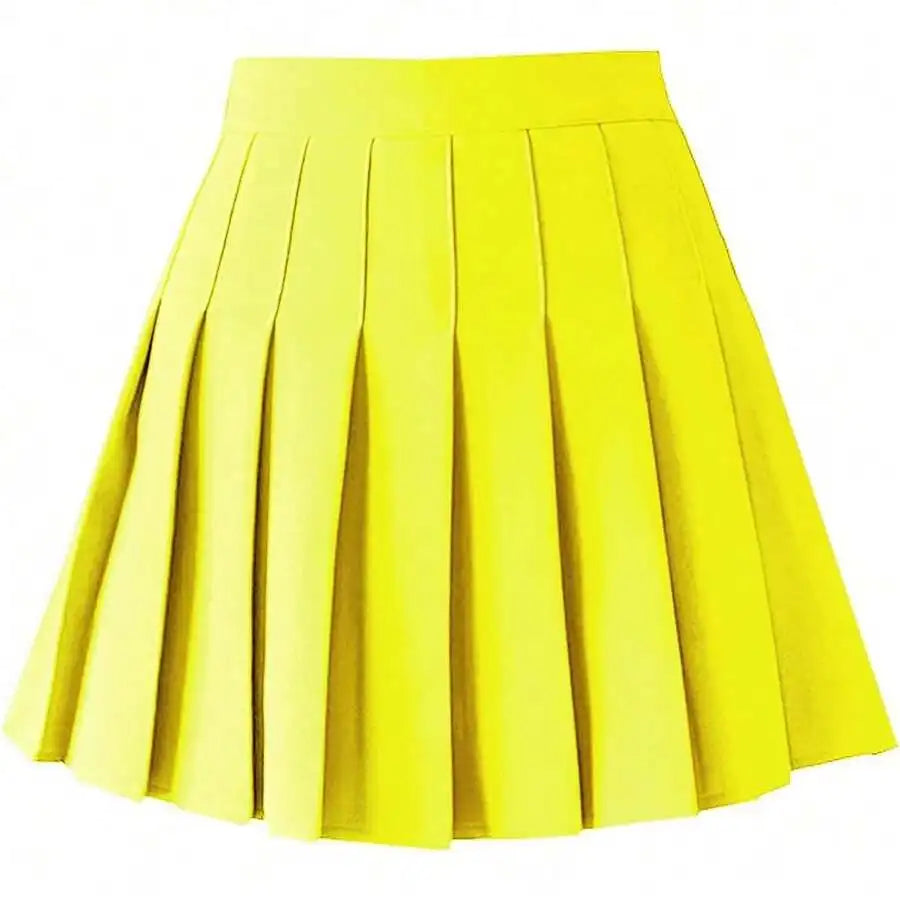 Womens High Waist A-Line Pleated Mini Skirt Solid Color Polyester