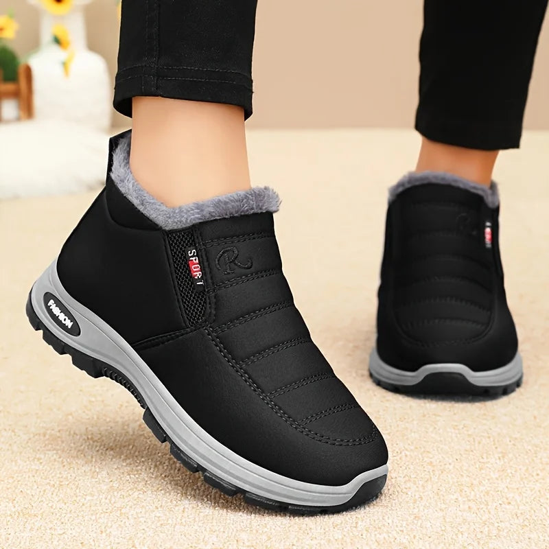 Women Winter Fleece Lined High Top Snow Boots Side Zipper Ankle Booties Waterproof Fabric Non Slip Thick Sole Warm Comfort Walking Shoes for Outdoor Travel Daily Driving Indoor Home Daily Wear Black Red Navy Available
