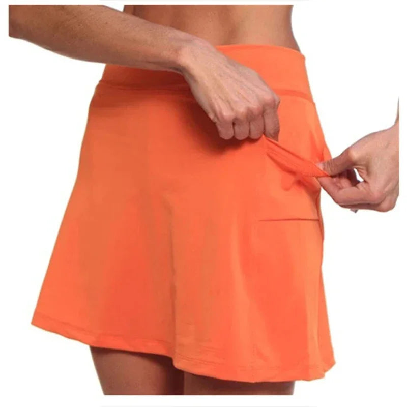 Women's fashion sports skirt, solid color anti-light culottes, running tennis golf shorts, breathable pocket shortsJV