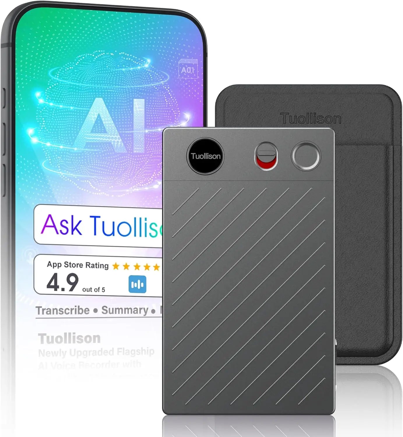 AI Voice Recorder with APP Control, Unlimited Transcribe & Summarize, AI Note Taking, DSP Noise Cancellation, for Interviews, Lectures, Meetings, Calls, Grey