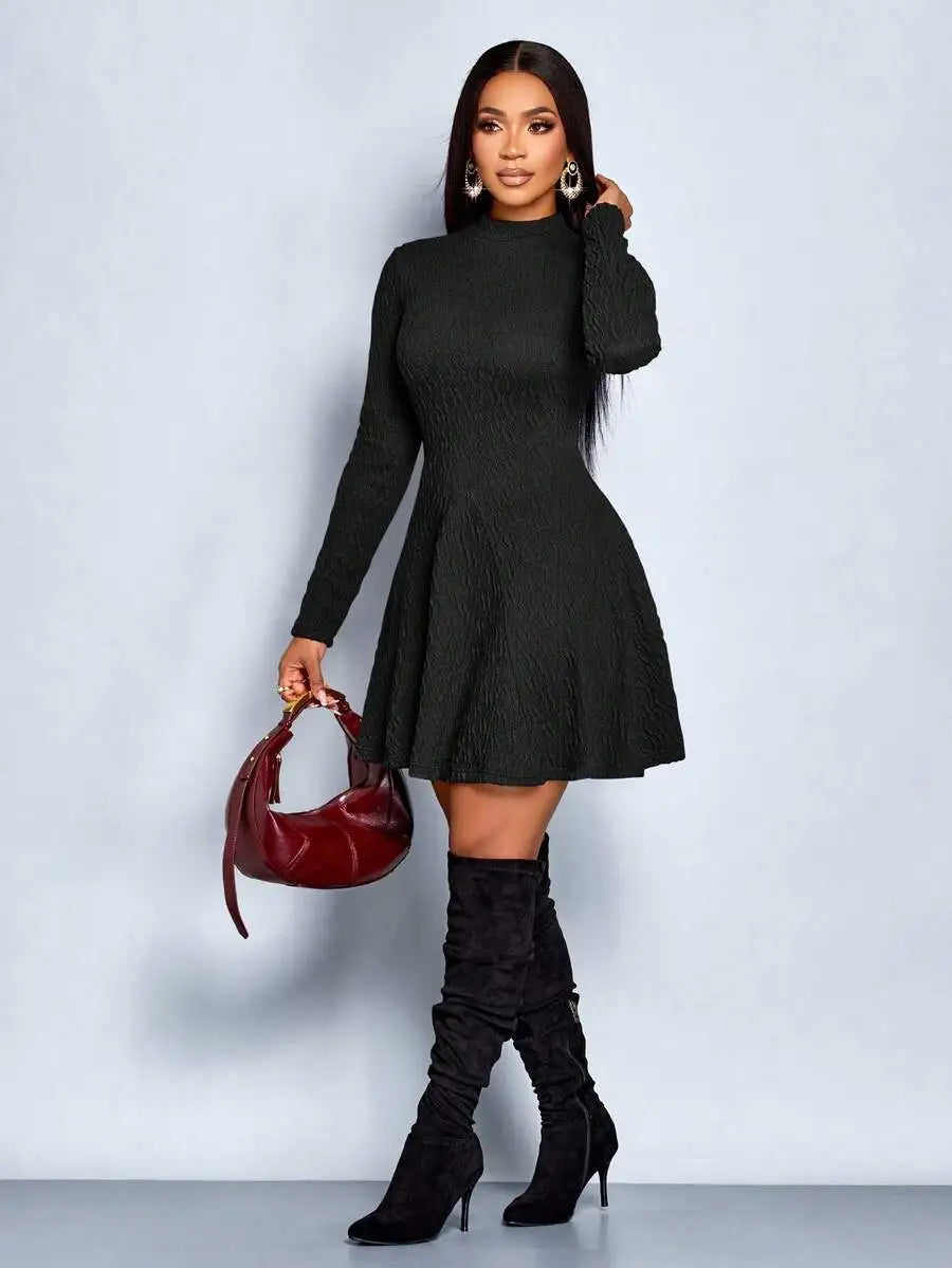 SOLERSUN Women's Elegant Simple Black Autumn Dress, Office Date Homecoming Thanksgiving Outfit,Back To School Teacher Clothes