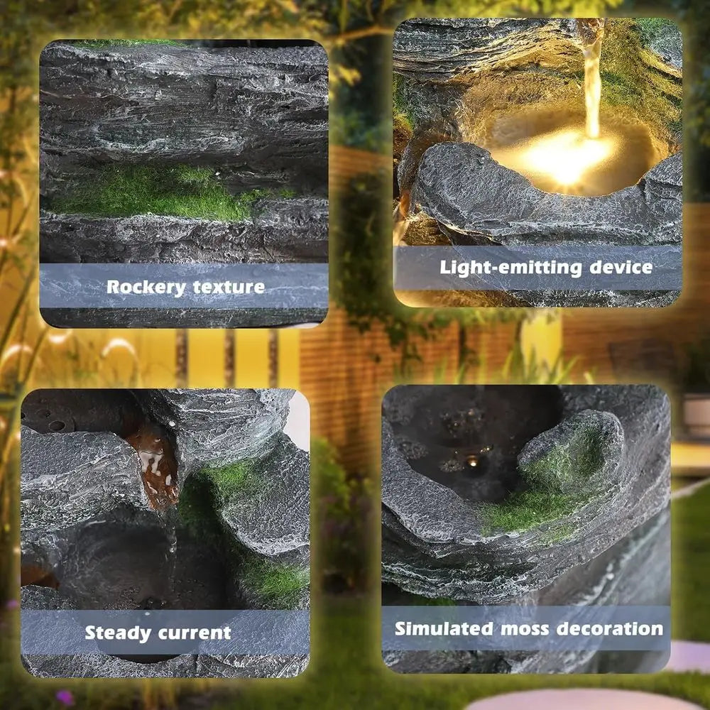 7-Tier Cascading Rock Fountain with LED Lights, Suitable for Indoor and Outdoor Use, Perfect for Home and Garden Decor
