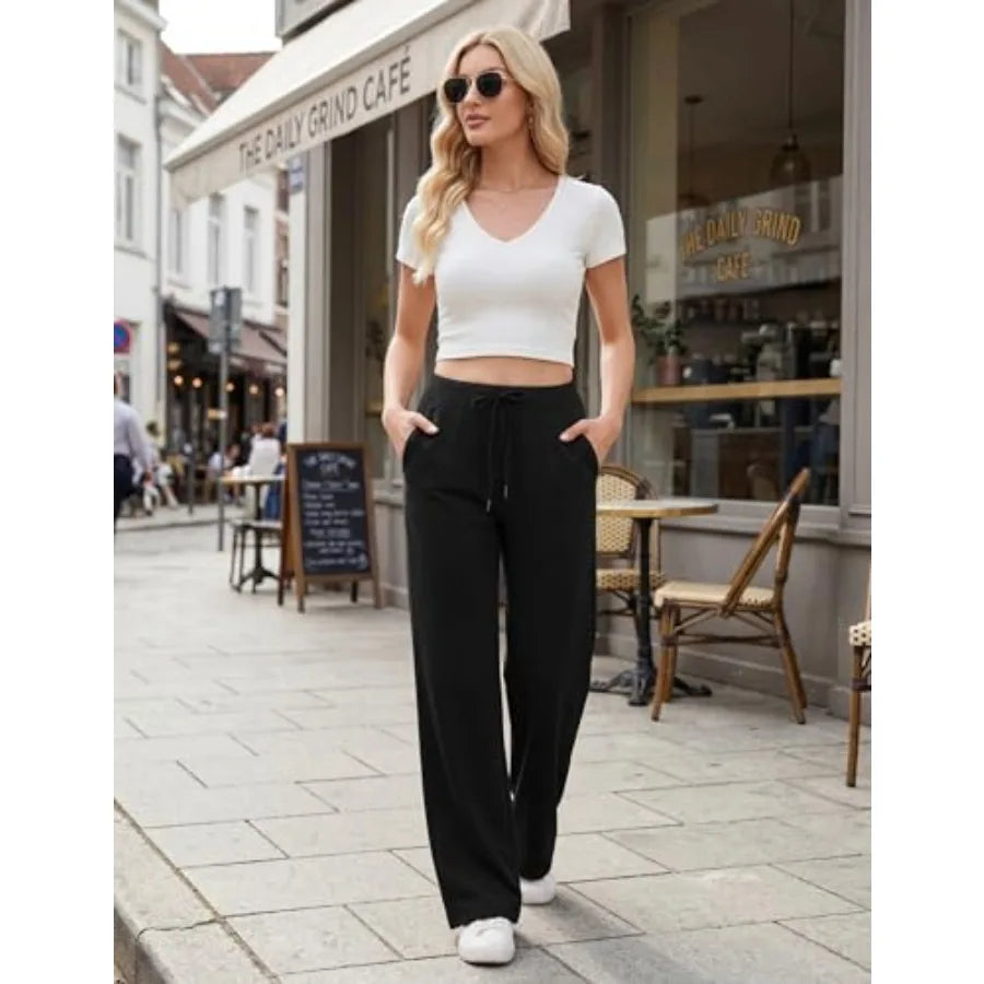Blooming Jelly Womens Wide Leg Casual Yoga Pants with Pockets Lounge Dress Pants Comfy Trousers Slacks