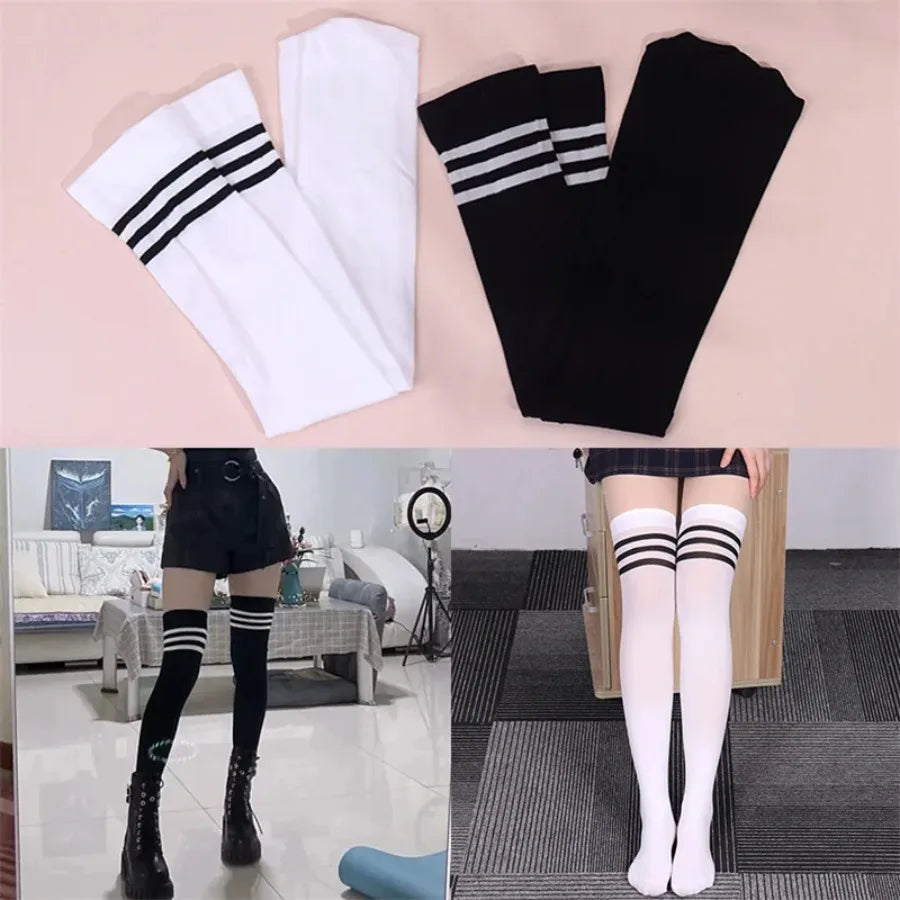 Geometric Striped JK Long Socks Women Spring Leg Warmers Over Knee Thigh High Socks Ladies Girls Gothic Y2k Lolita Stockings