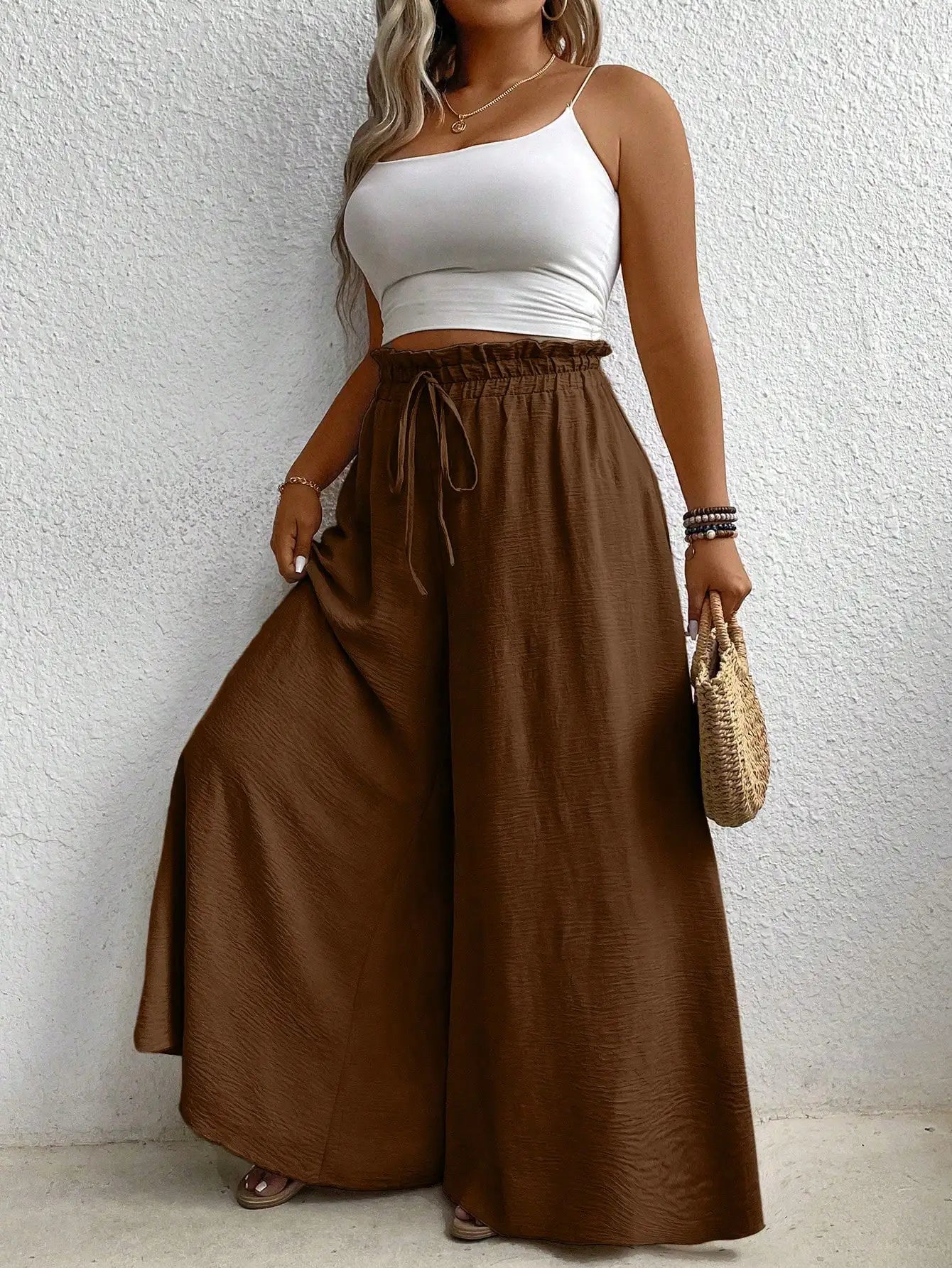 High Waist Wide Leg Casual Solid Color Pants For Women