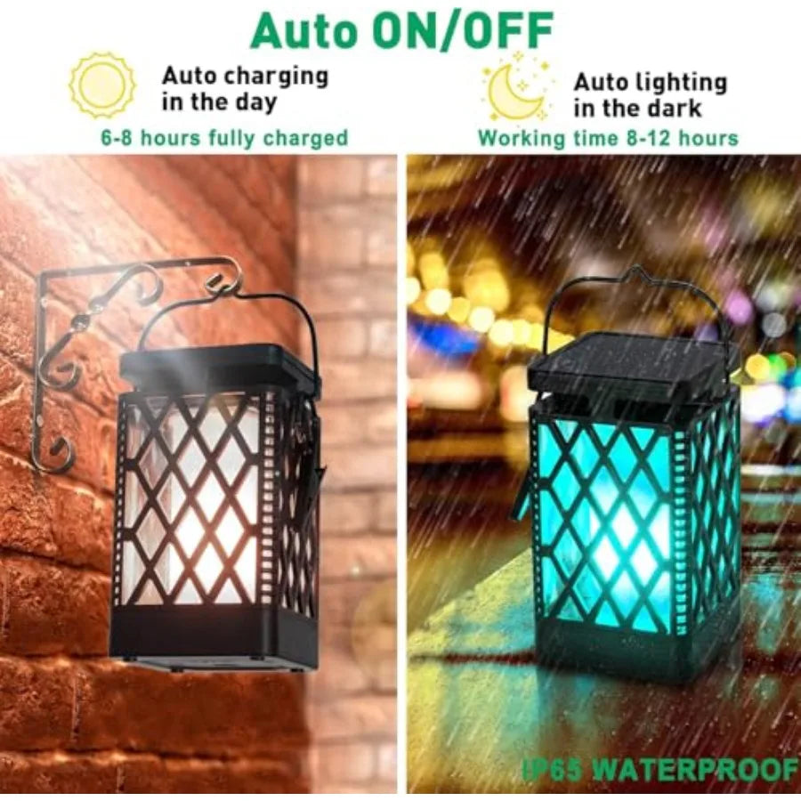 Solar Lanterns- Hanging Solar Lights Color Changing and Fixed 9 Modes Waterproof Hanging Lanterns Outdoor Lights Flickering Fla