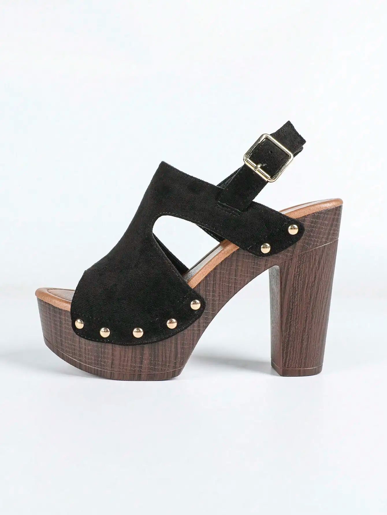 Women's Slingback Peep Toe Mule Heels Suede Summer Shoes Platform Chunky Heels Platform Sandals