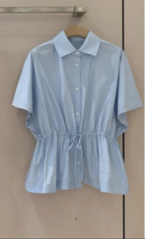 Women's Short Sleeve Button-Up Lapel  Collar Solid Color Top Spring Summer Casual Fashion Elegant Pure Color Shirt 2661765