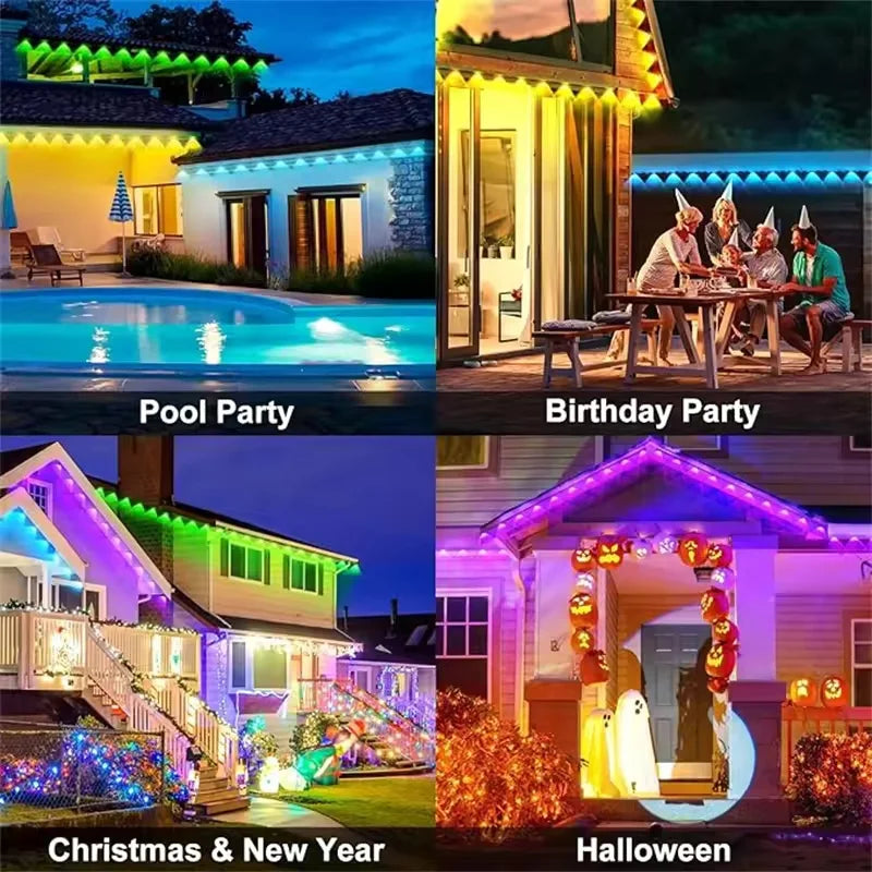Smart Permanent Outdoor Lights Eaves Lights IP67 Waterproof Light String with App Remote Control Music Sync for House Roof Decor