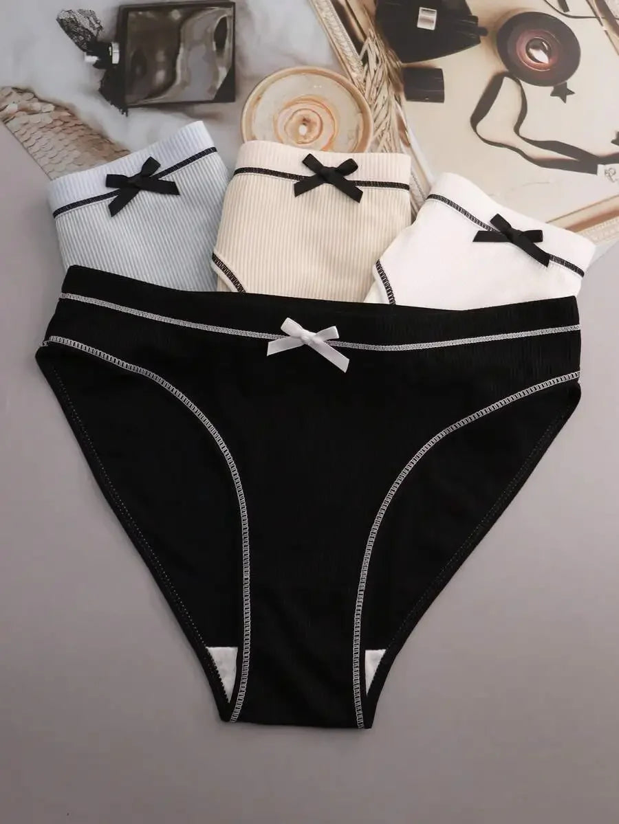4pcs Womens Milk Silk Bow Comfortable Loose Triangle Panties