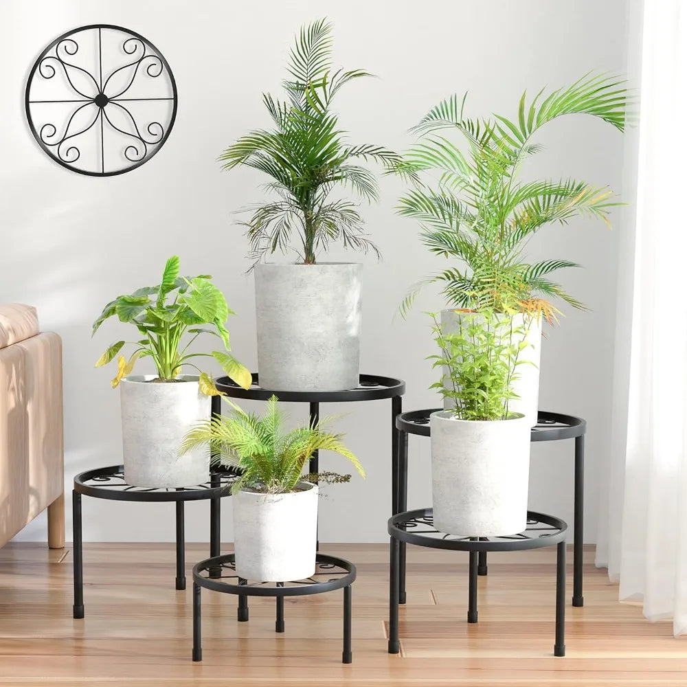 5 Tier Metal Plant Stands Heavy Duty Anti Rust Indoor Outdoor Display Rack Black