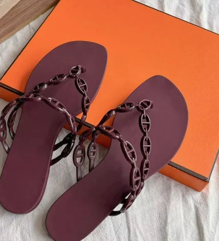Shiny Glimmering Jelly Shoes, Outerwear with Flat-bottomed Beach Flip-flops for Women
