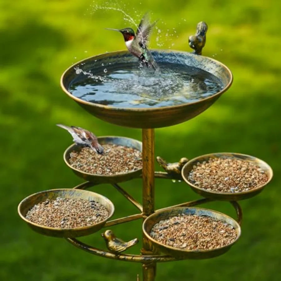 43" H Metal Bird Bath and Feeder for Outside With 4 Tray - Outdoor Garden Yard Patio Decor
