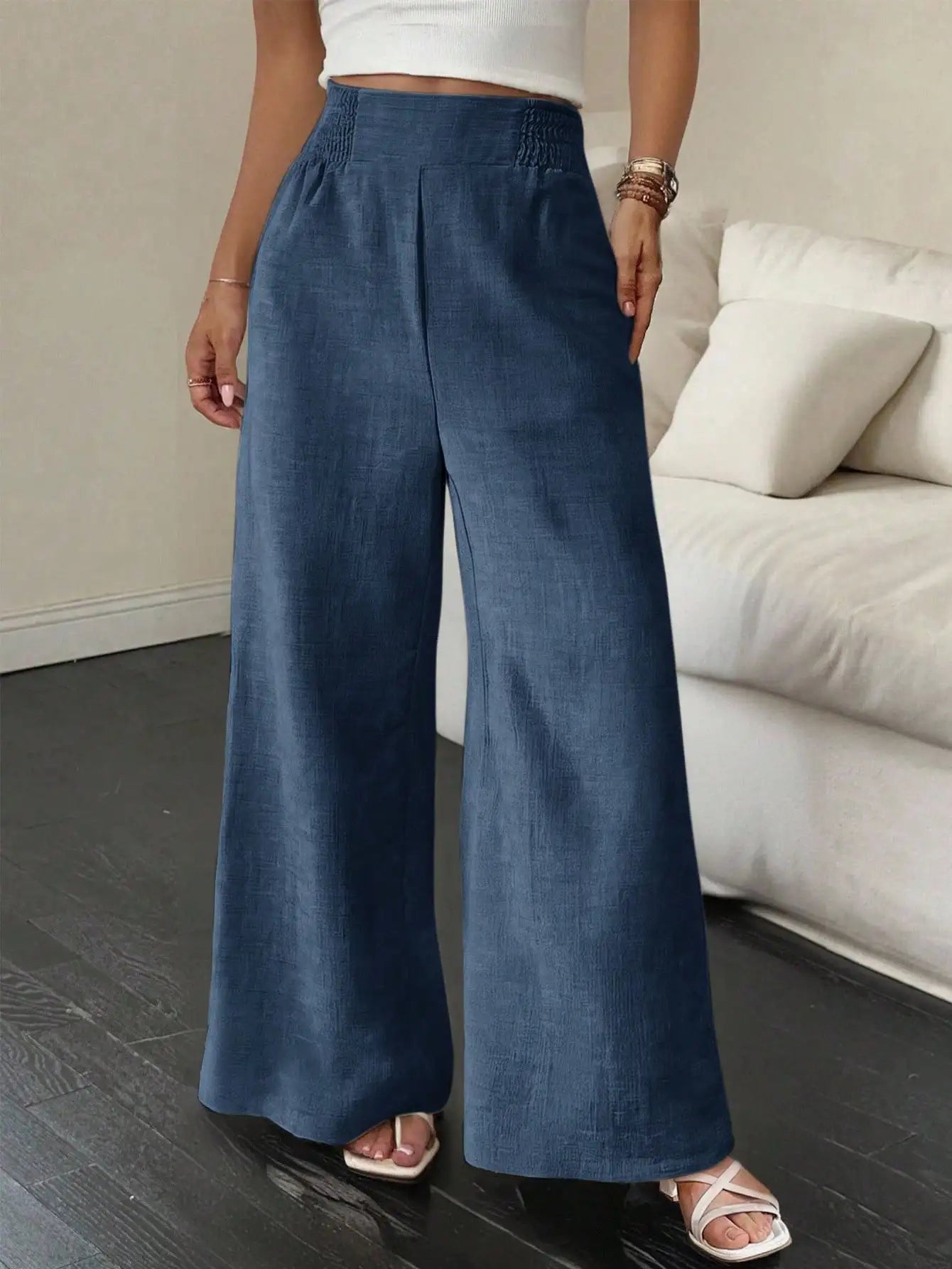 Wide Leg Loose Casual Pants Women High Waist Elastic Waist Summer