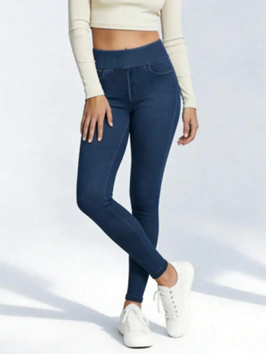Women High Waisted Stretchy Skinny Jeans With Pockets Tummy Control Jeggings Pull On Denim