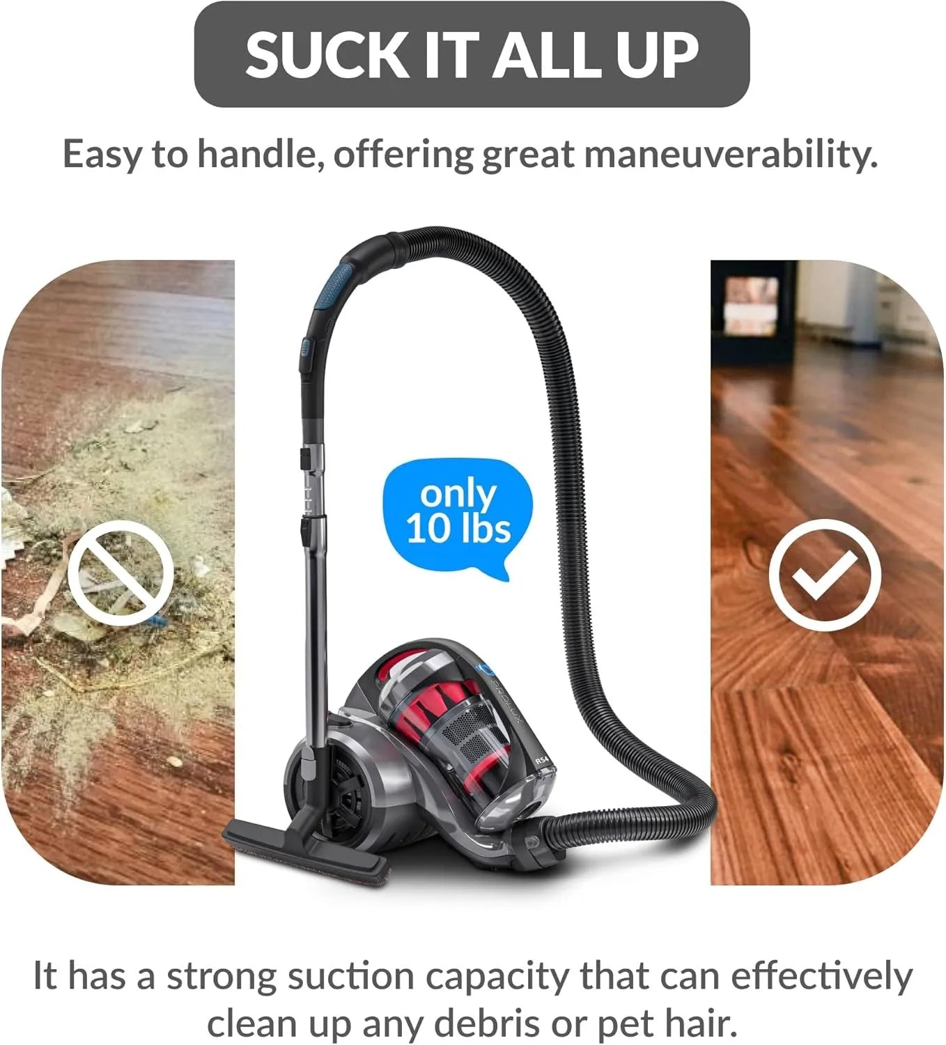 Lightweight bagless canister vacuum cleaner with dual HEPA filters
