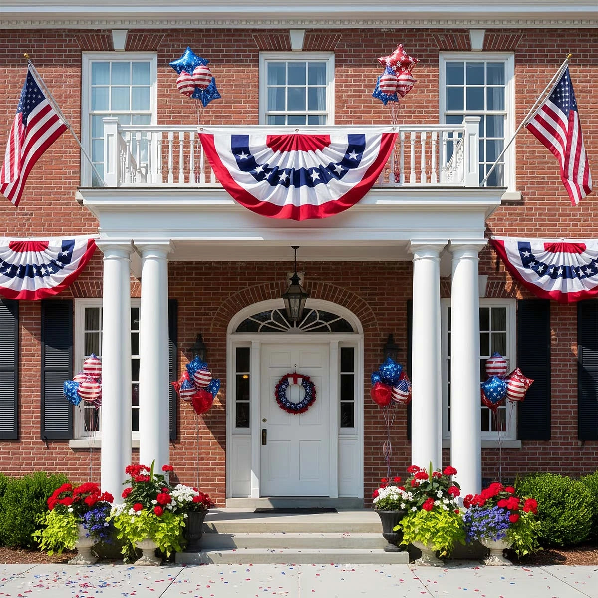 2pcs USA Pleated Half Fan Bunting Flags, 35x17.7" Heavy Duty American Flag for July 4th, Outdoor Porch Railing & Memorial Day