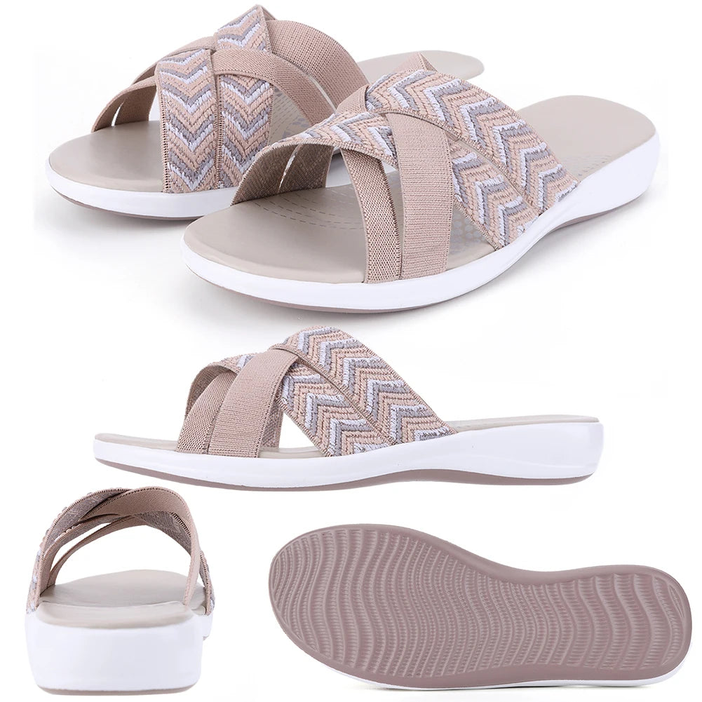 Women Thick Cushion Slippers Wide Width Cross Strap Slip On Slides Beach Sandals Lightweight Platform Wedge Sandals for Summer