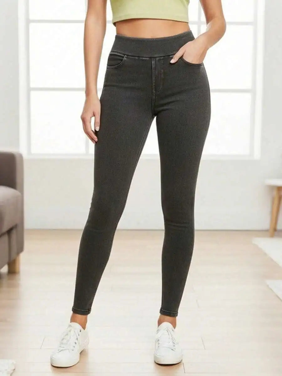 Women High Waisted Stretchy Skinny Jeans With Pockets Tummy Control Jeggings Pull On Denim