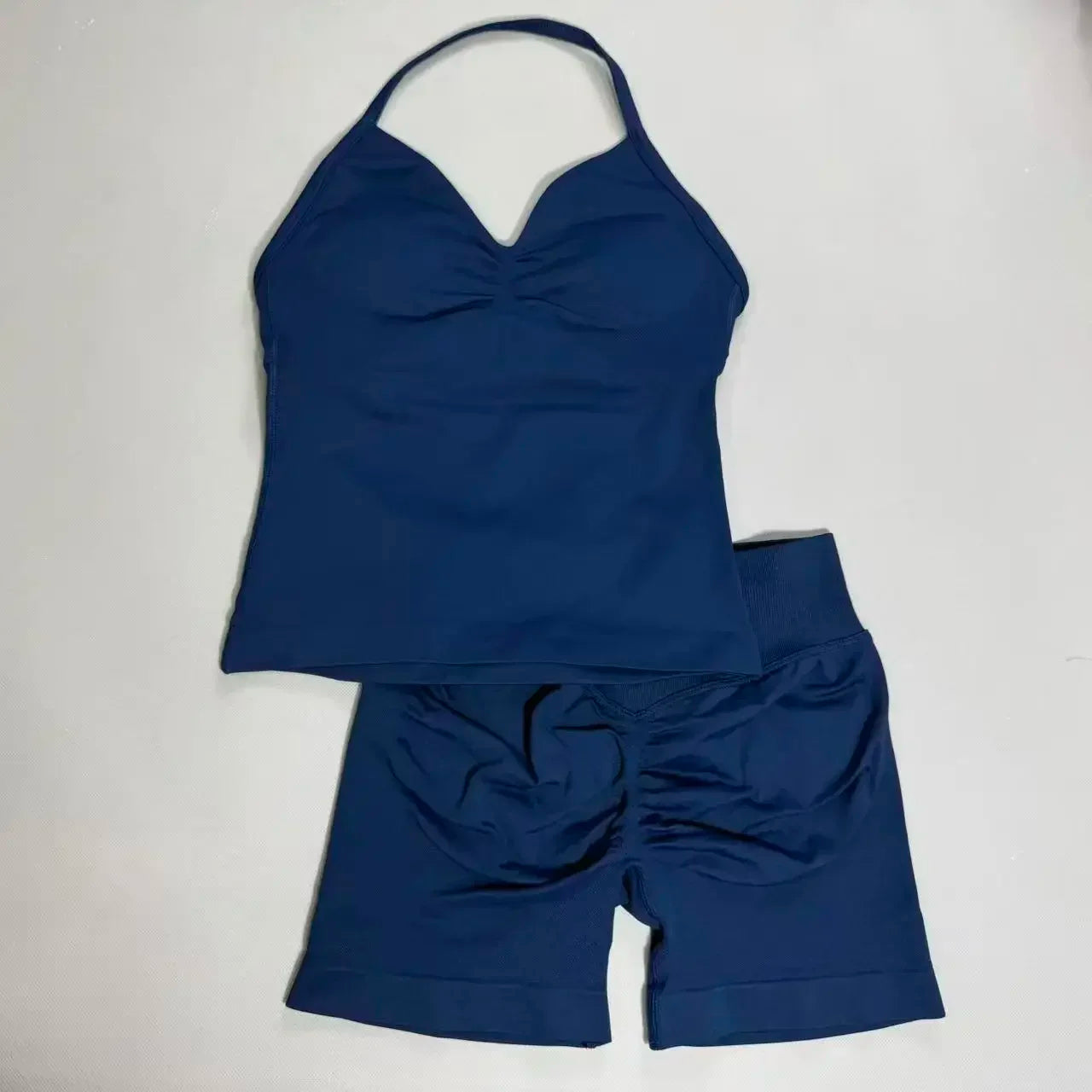 2 Piece UETEEY Sports Set Women Longline Strappy Top Seamless Yoga Tank Scrunch Butt Workout Shorts Suit Gym Sports Sets