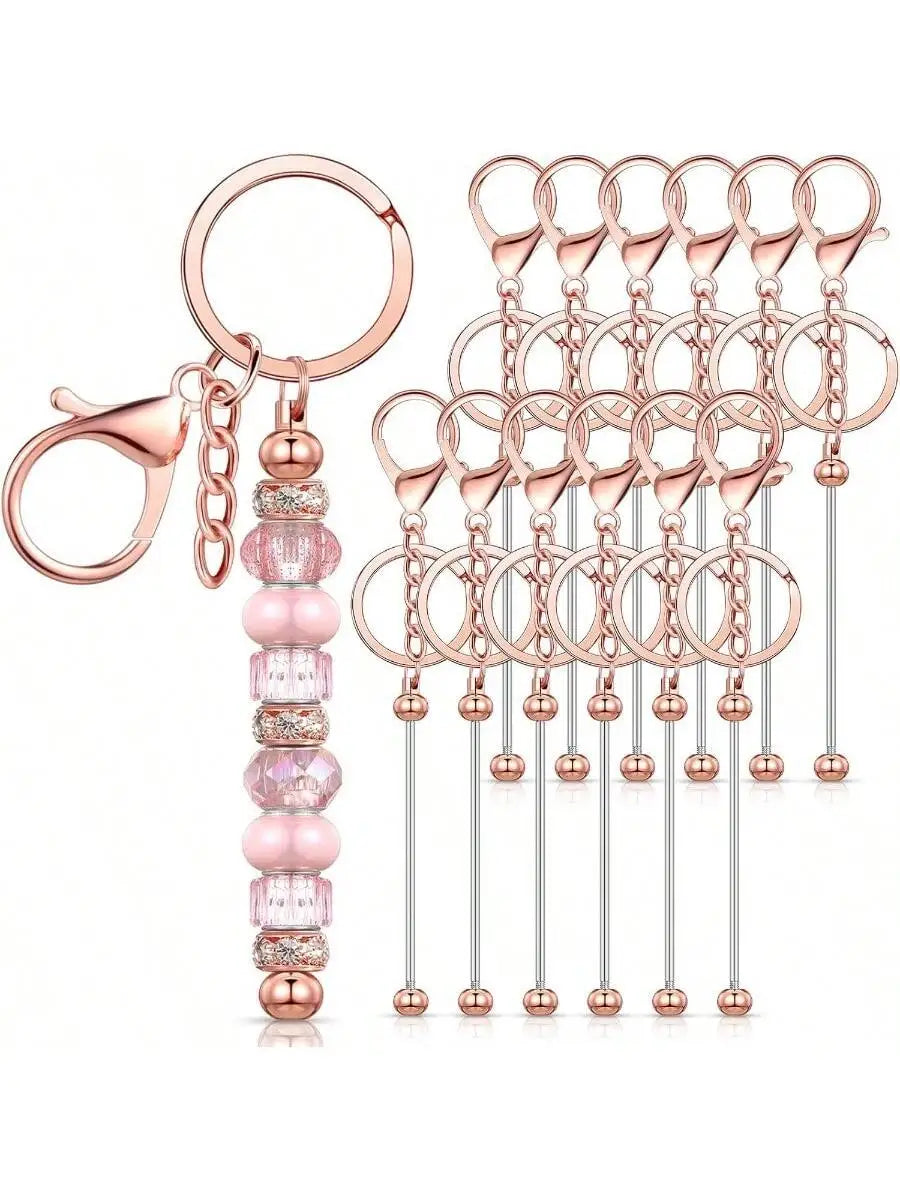 12 Pcs Beadable Keychain Bars Bulk Blank Metal Keychains For DIY Craft Gift