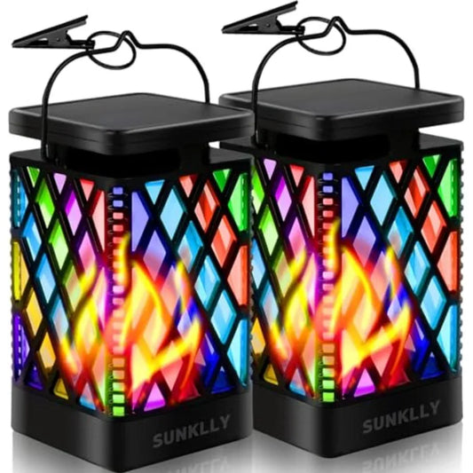 Solar Lanterns- Hanging Solar Lights Color Changing and Fixed 9 Modes Waterproof Hanging Lanterns Outdoor Lights Flickering Fla