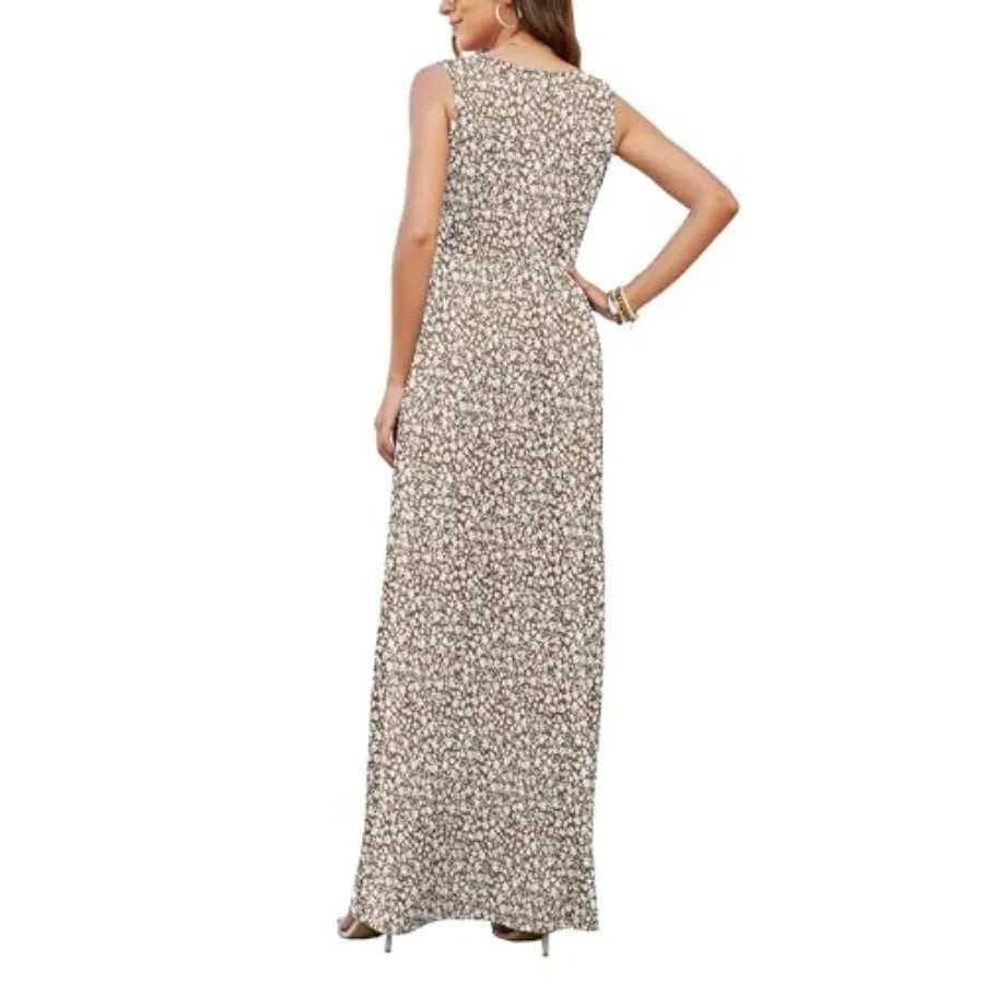 AUSELILY Women's Sleeveless Formal Dress Deep V Neck Loose Plain Cocktail Long Maxi Dresses with Pockets 2026 New