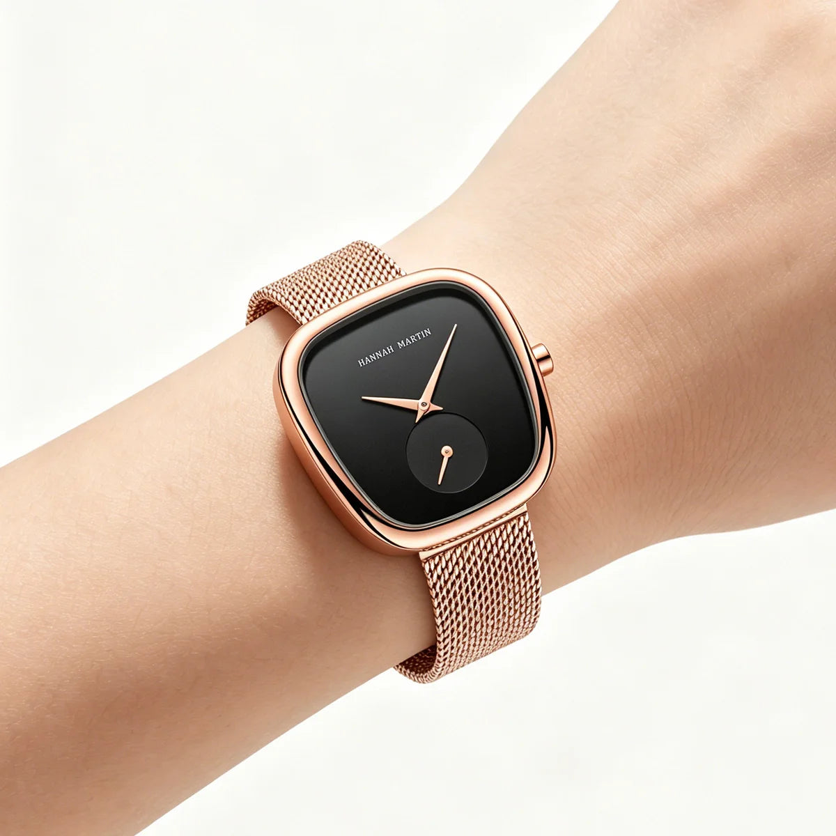 HANNAH MARTIN Watch Women Rose Gold Stainless Steel Mesh Belt 34mm Oval Timing Quartz Clock Suitable Work Commuter Couple Watch