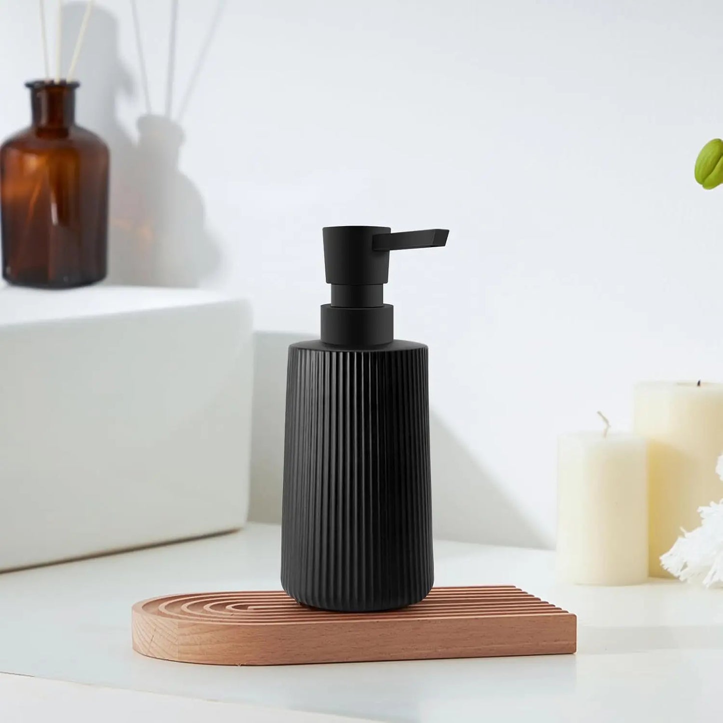 2 Pack Glass Soap Dispenser for Bathroom Kitchen 250ml/8.5oz Farmhouse Striped Hand Soap Dispenser with Pump