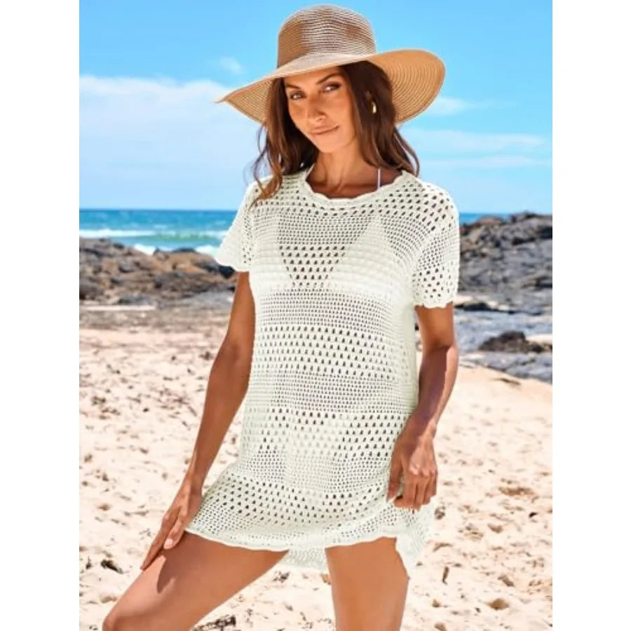 Women's Swimsuit Cover Ups, Mesh Knit Crochet Hollow Out, Bathing Suit for Summer Vacation, Beach Swimwear