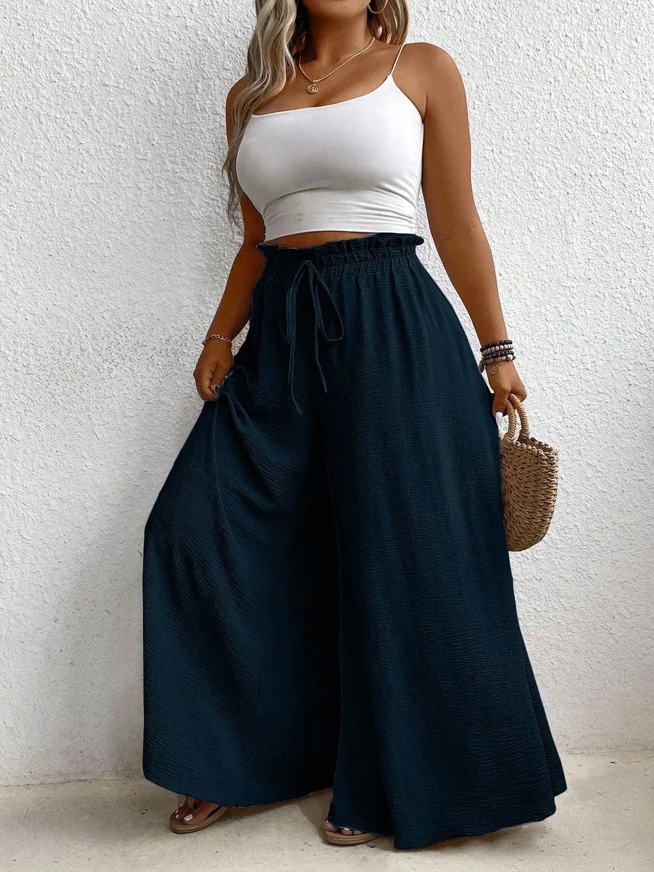 High Waist Wide Leg Casual Solid Color Pants For Women