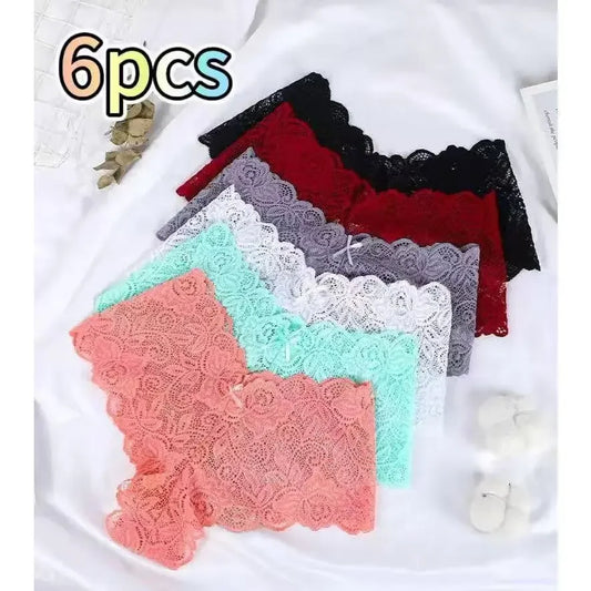 6/18 - piece set of sexy lace panties with bowknots. Breathable, comfortable, stretchy, solid - colored with contrasting lace. Ideal for parties, camping, dinners—perfect gift. Womenswear Basic Minimalist