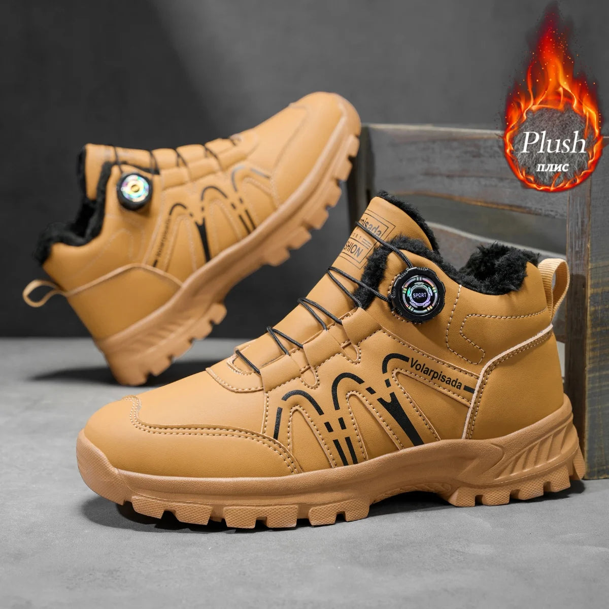 Unisex Winter Fleece Lined Snow Boots Rotary Quick Lock Buckle Waterproof Leather Non Slip Lug Sole Warm Ankle Hiking Booties Cold Resistant Outdoor Trekking Footwear 2026 New
