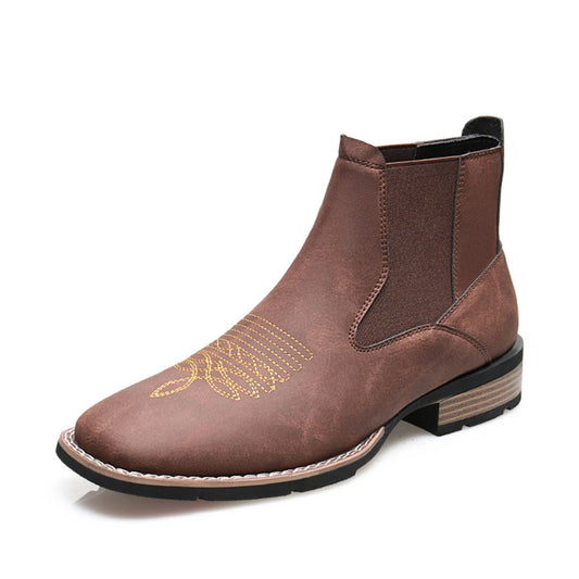Men's Embroidery Boots With Golden Stitches Wear Ankle Boots Casual British Style Casual Shoes With Golden Stitches Decorated Wi