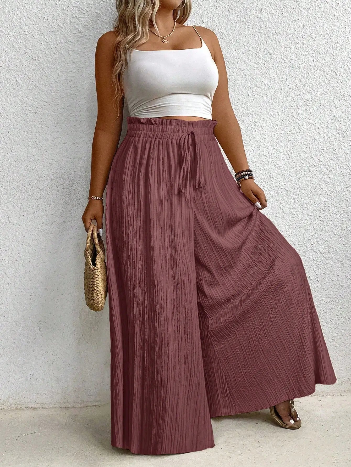 High Waist Wide Leg Casual Solid Color Pants For Women