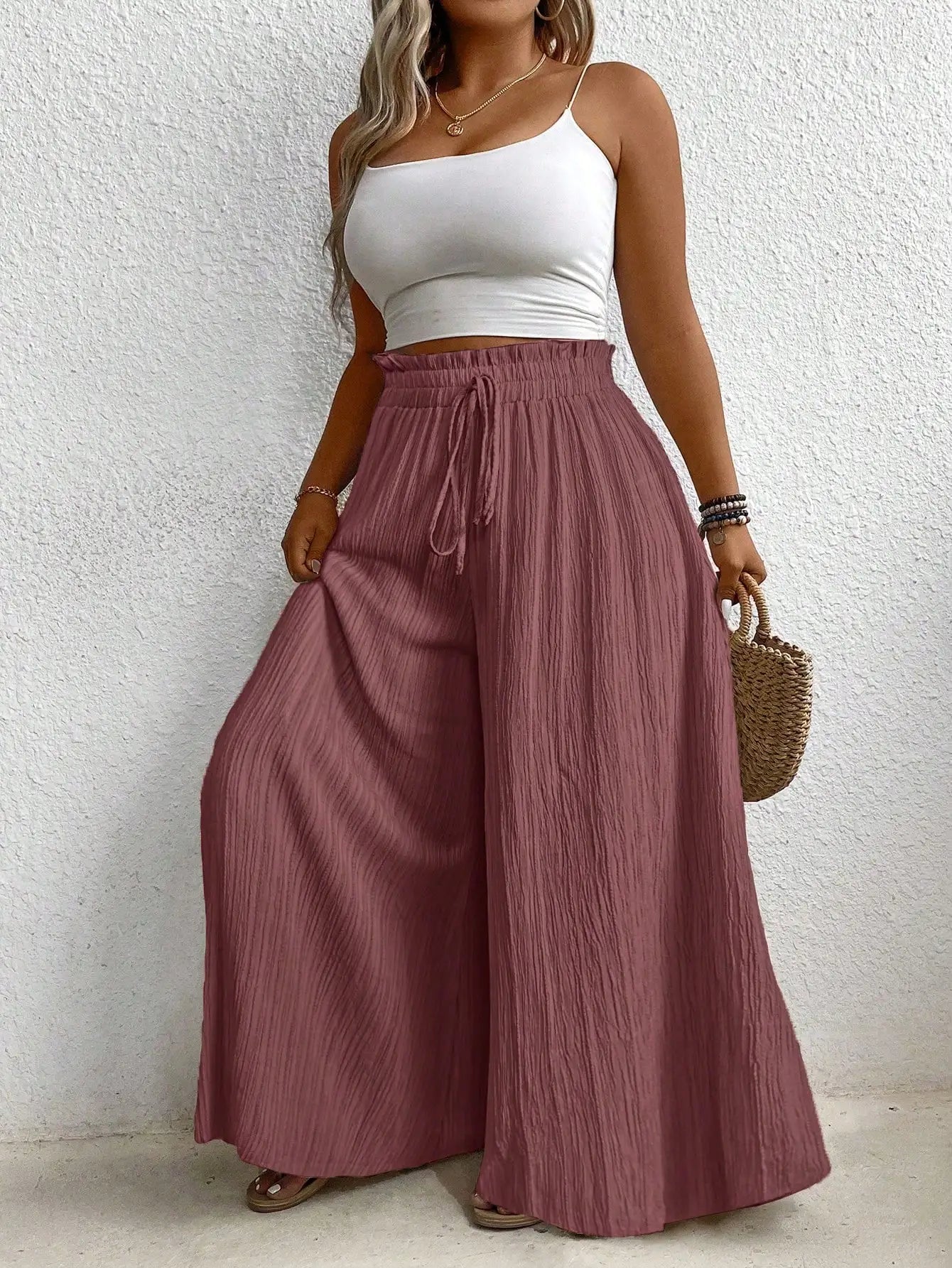 High Waist Wide Leg Casual Solid Color Pants For Women