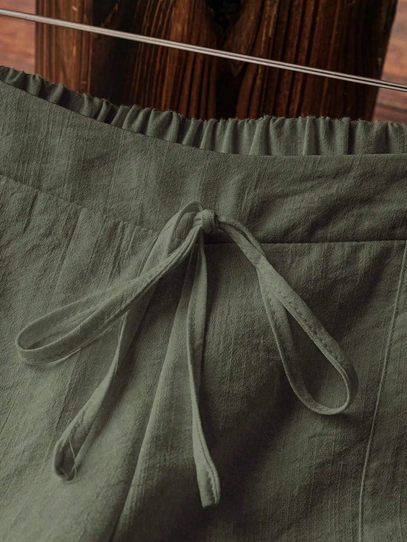 Casual Solid Drawstring Waist Wide Leg Pants For Women
